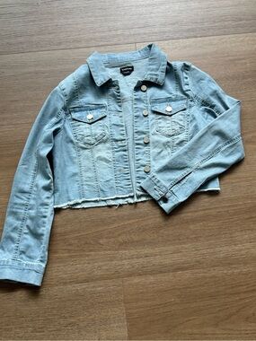 bebe Light Blue Cropped Denim Jacket